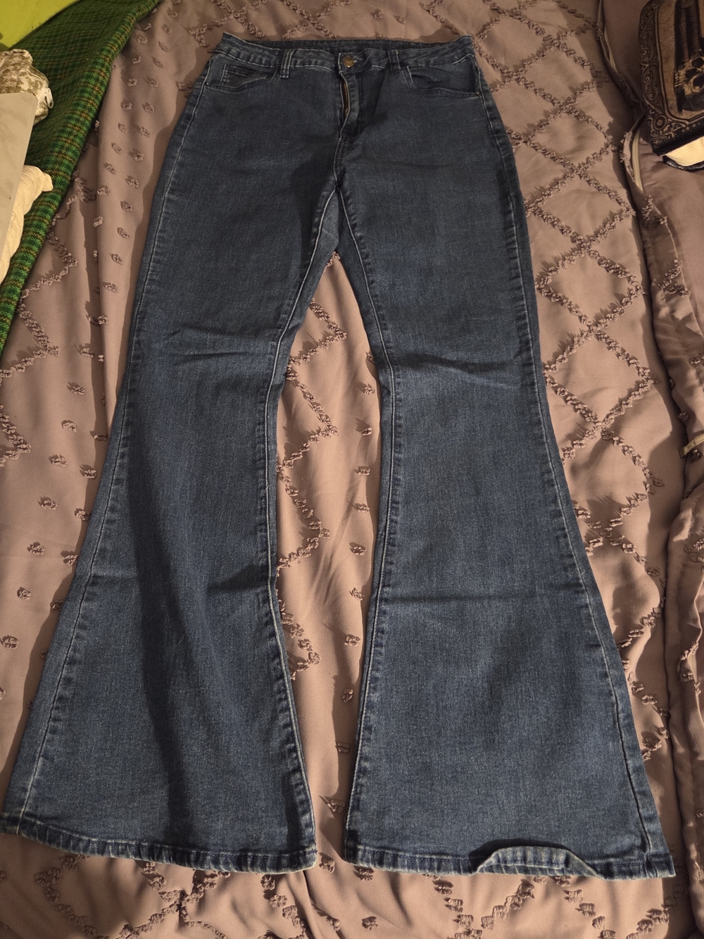 Shein Classic Womens Dark Blue Flare Jeans